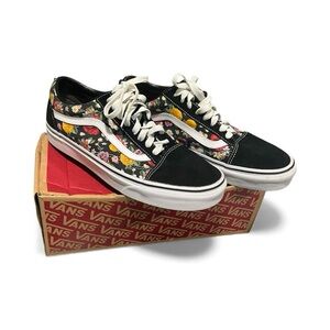 Vans Old School Shoes Floral Print Roses Black Low Top Size-Men 8-women 9.5